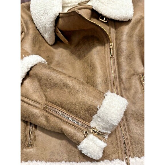 I.N.C. International Concepts Women's Cropped Faux-Leather Aviator Jacket Tan XL - Picture 6 of 10